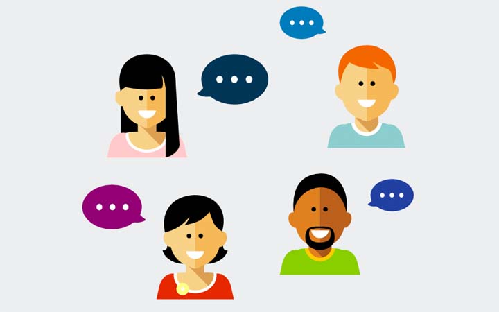 several people with speech bubbles